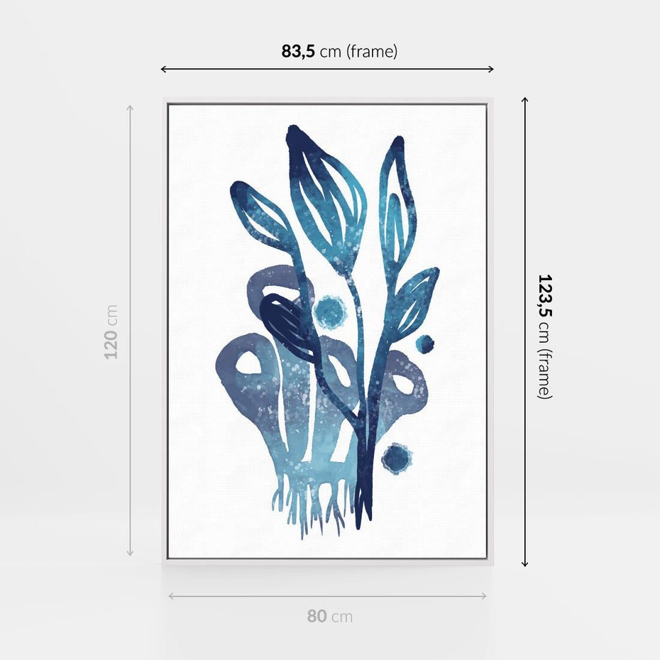 Obraz w ramie 80x120 - Akwarelowy Błękit - pastelowy, abstrakcyjny plakat - rama biała