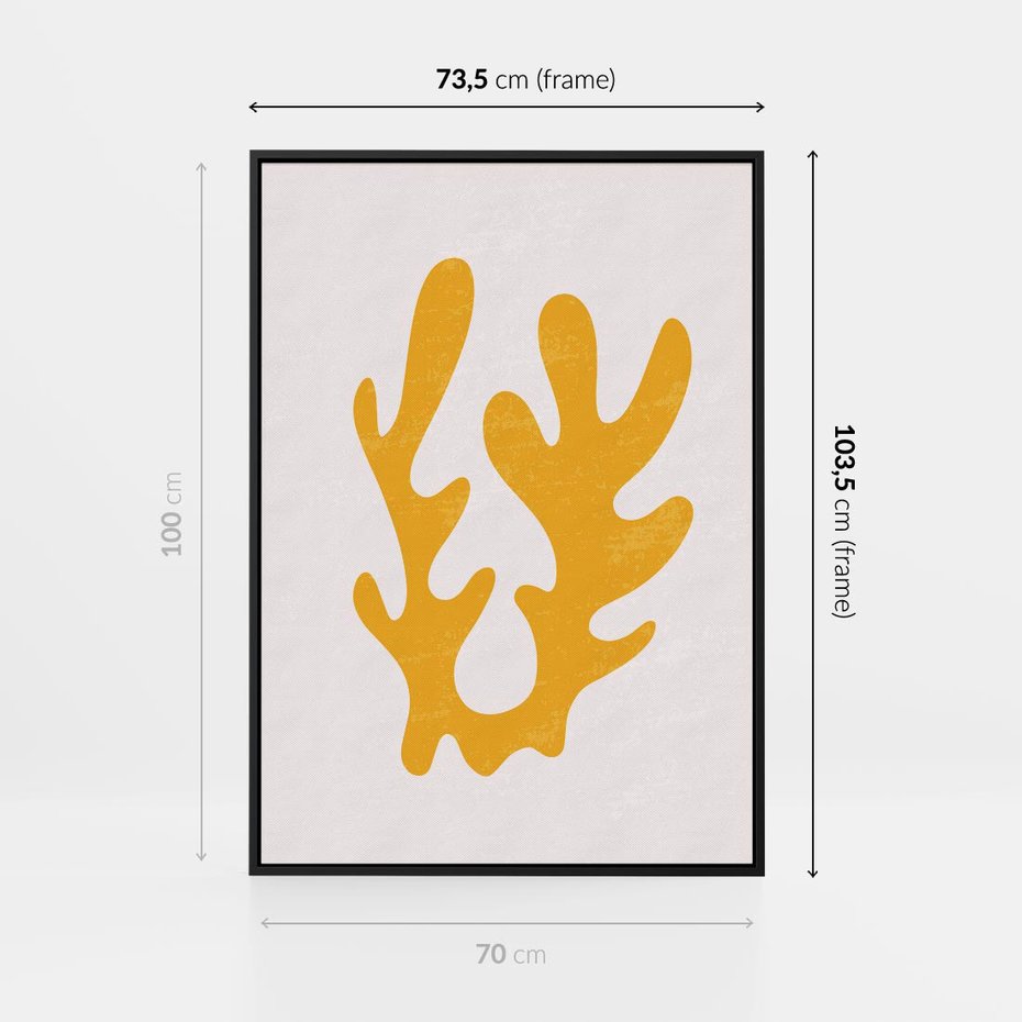 Obraz w ramie 70x100 - Abstrakcyjna Synergia - abstrakcyjna żółta forma, minimalizm - rama czarna