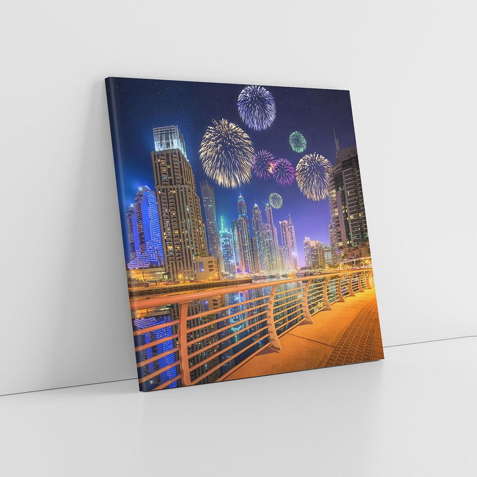 Obraz na płótnie 60x60 - Fajerwerki Nowego Roku - nowy rok, fajerwerki