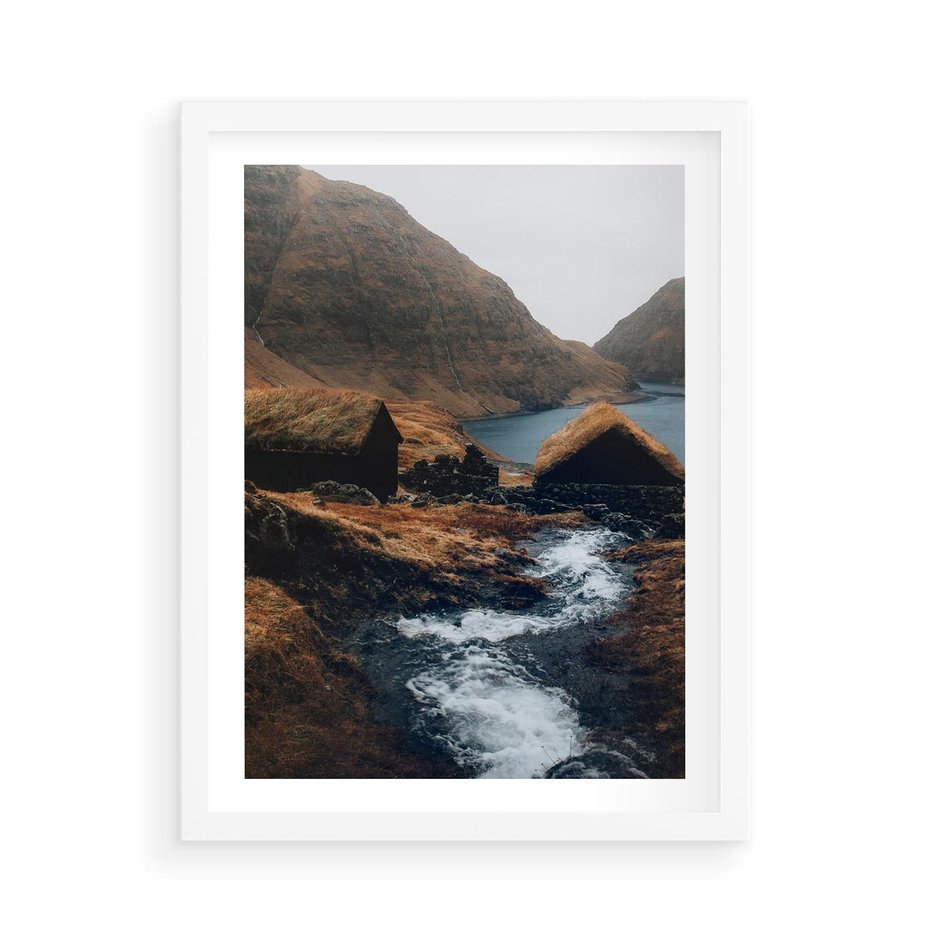 Plakat w ramie 50x70 - Spokój Natury - skandynawski, pejzaż - rama biała