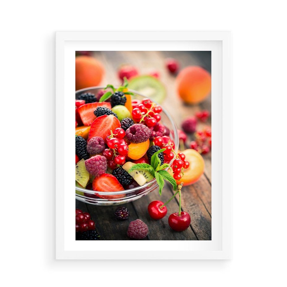 Plakat w ramie 50x70 - Smakowite Porywy - owoce, jedzenie - rama biała