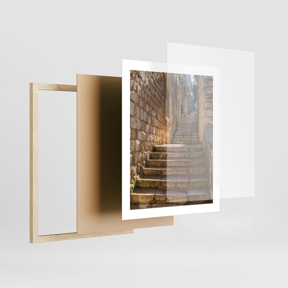 Plakat w ramie 40x50 - Uliczka: perspektywa miejskiego krajobrazu - uliczka, perspektywa - rama drewno