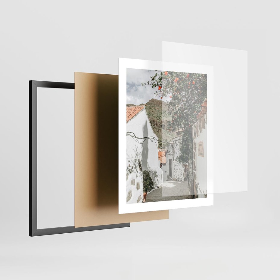 Plakat w ramie 40x50 - Południe Europy - śródziemnomorski krajobraz, uliczka we włoszech - rama czarna