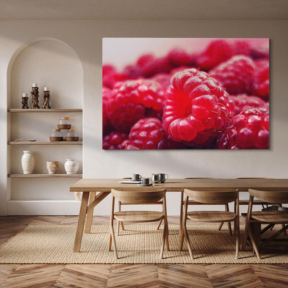 Obraz na płótnie 100x70 - Maliny Soczysta Eksplozja - maliny, owoce
