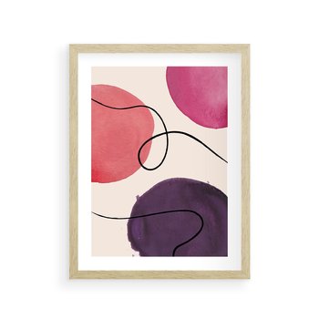 Plakat w ramie 40x50 - Migoczące Echo - abstrakcyjne akwarelowe plamy, nieregularne linie - rama drewno