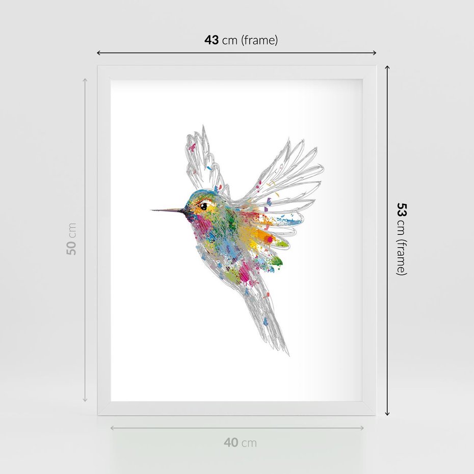 Plakat w ramie 40x50 - Koliber w akwareli - akwarela, koliber - rama biała