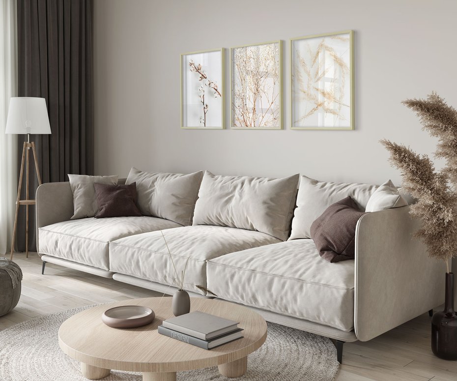 Zestaw obrazy w ramie 30x40 galeria - Suche, trawy, boho, styl - rama drewno