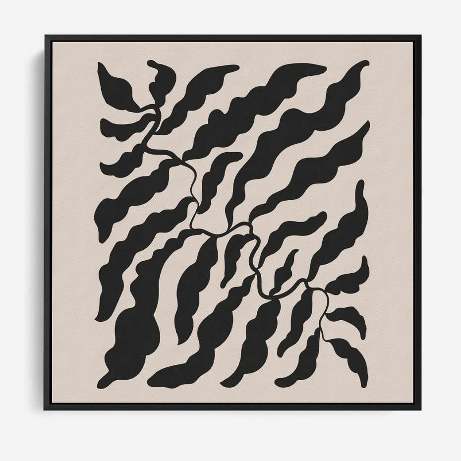 Obraz w ramie 50x50 - Księga Odbić - abstrakcyjne liśćie, roślinne motywy - rama czarna