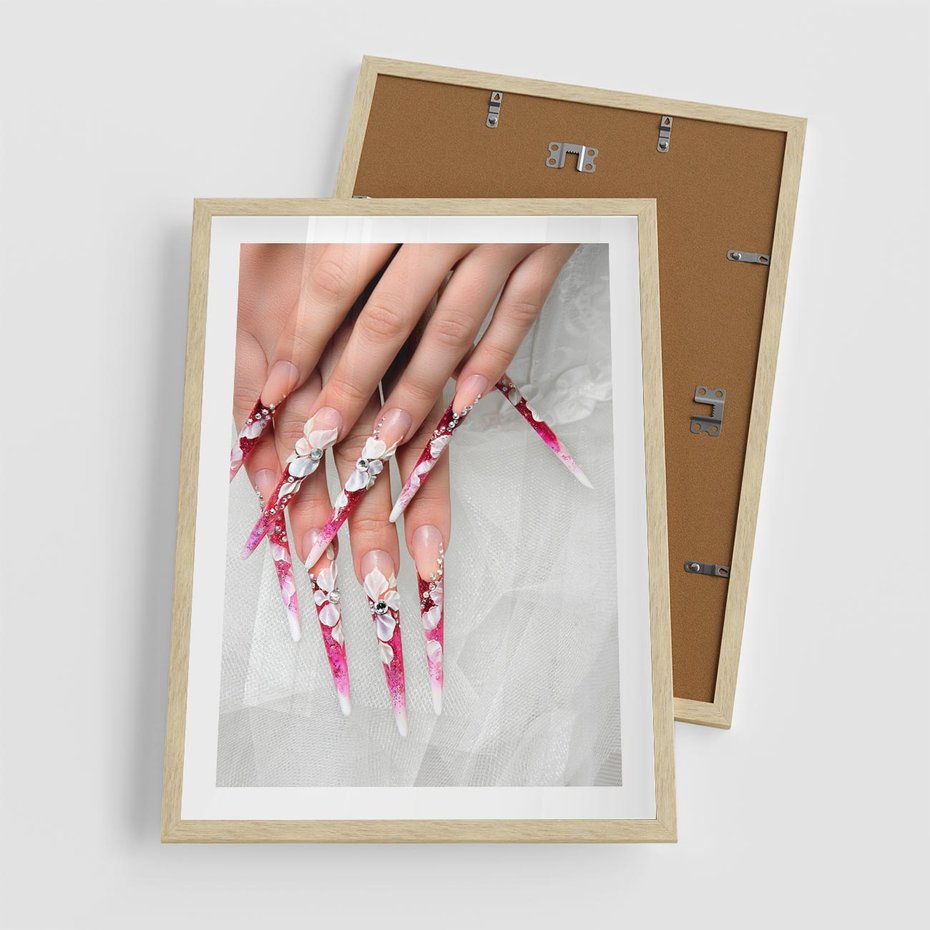 Plakat w ramie 50x70 - Paznokcie jak dzieło sztuki - paznokcie, manicure - rama drewno