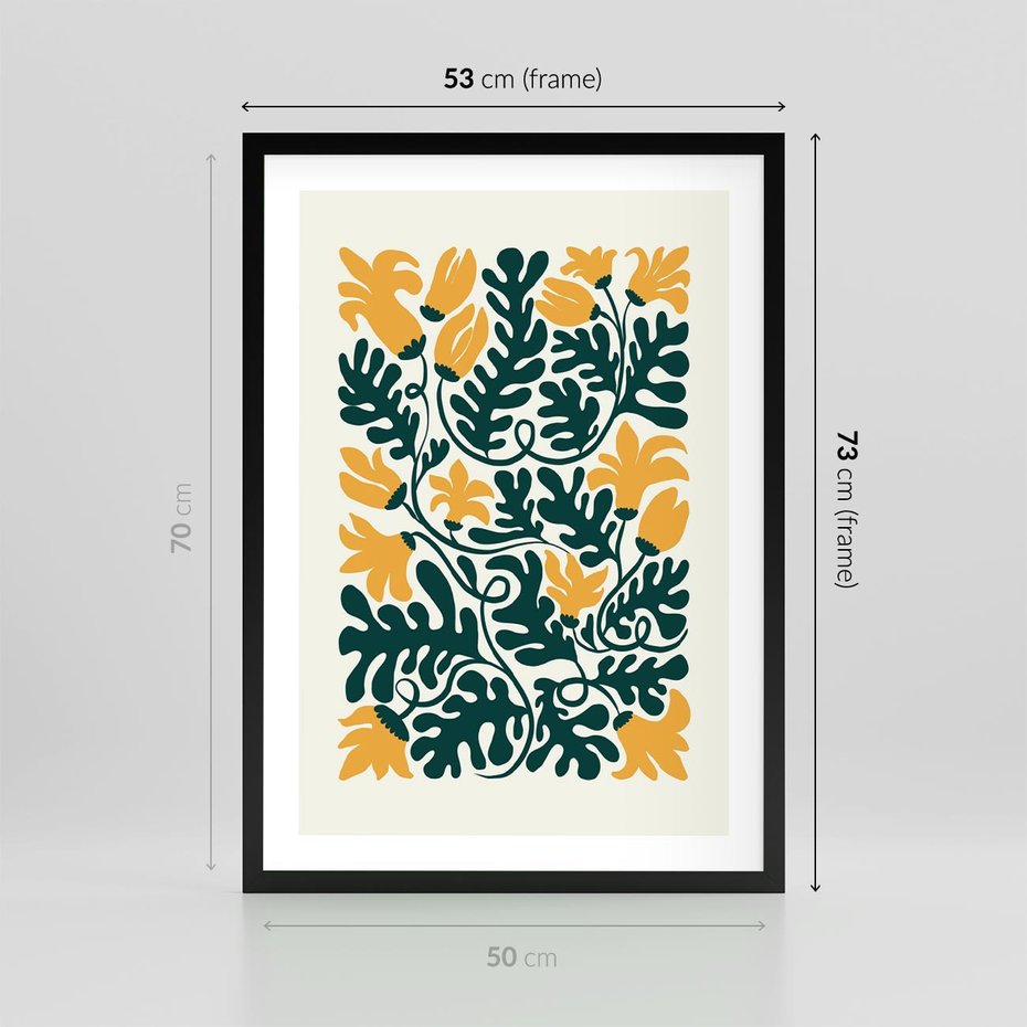Plakat w ramie 50x70 - Impulsy Kreatywności - abstrakcyjne żółte kwiaty, kompozycja - rama czarna