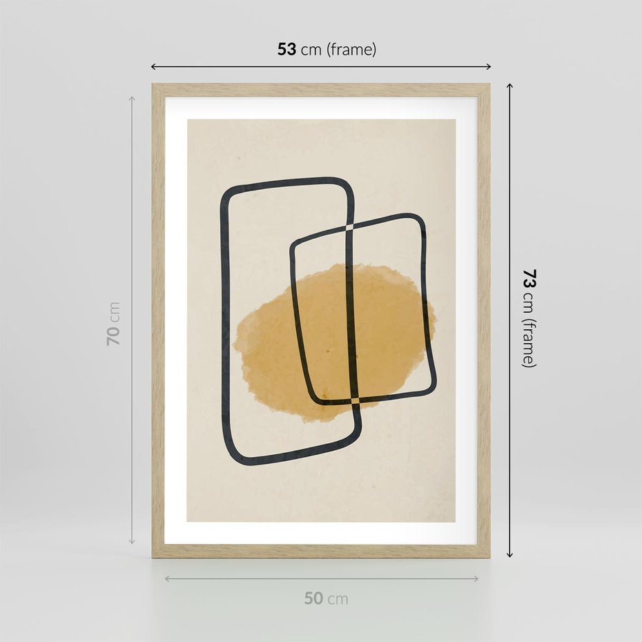Plakat w ramie 50x70 - Rozkwitające Formy - abstrakcyjne nieregularne kształty, minimalistyczny plakat - rama drewno