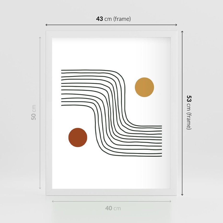 Plakat w ramie 40x50 - Kontury Harmonii - nieregularne linie, koła - rama biała