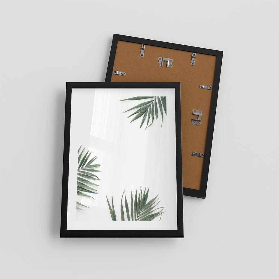 Plakat w ramie 30x40 - Liście Palmy na Czystym Tle - liście palmy, białe tło - rama czarna