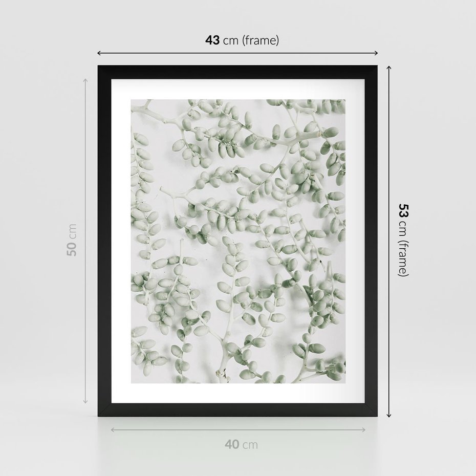Plakat w ramie 40x50 - Delikatność Zieleni - zielone gałązki, listki - rama czarna