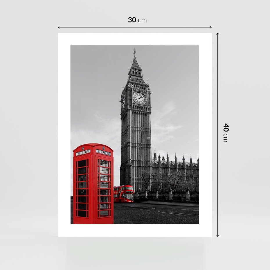 Plakat bez ramy 30x40 - Budka telefoniczna przed Big Benem - budka, Londyn