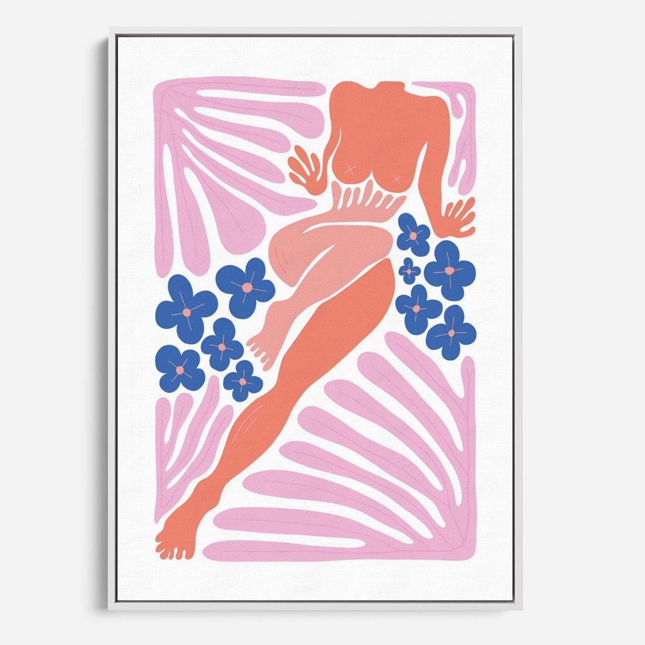 Obraz w ramie 80x120 - Opowieść Ognistych Rytów - nowoczesny kobiecy akt, graficzne kształty - rama biała