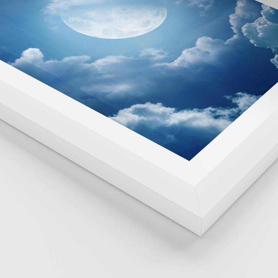 Plakat w ramie 30x40 - Księżycowe Chmury - księżyc, chmury - rama biała