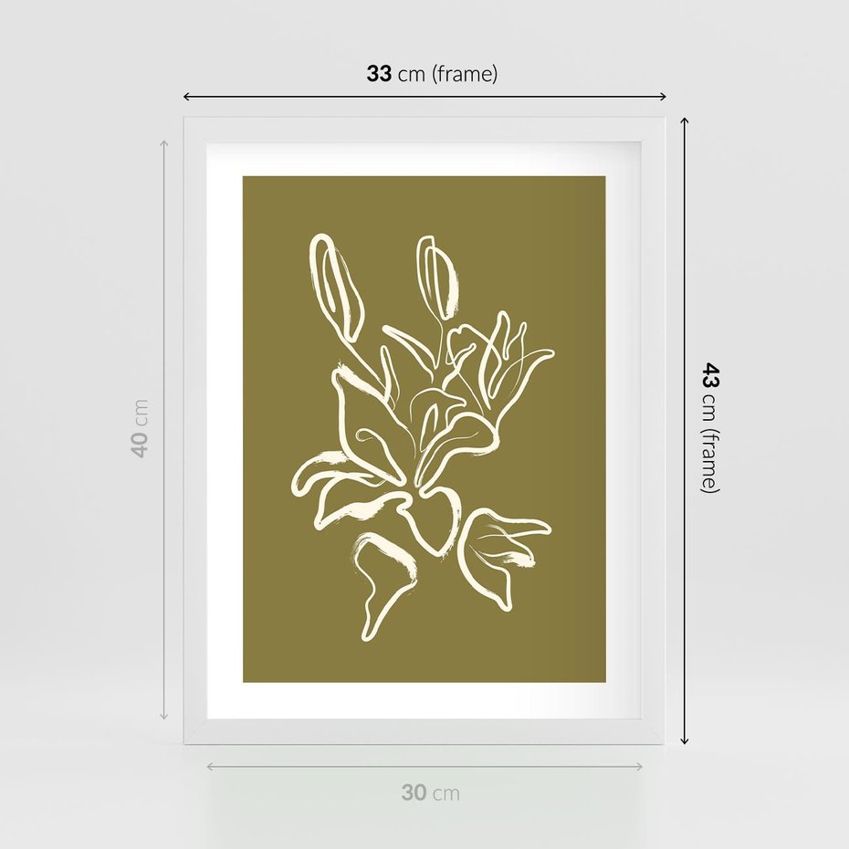 Plakat w ramie 30x40 - Przenikające Barwy - abstrakcyjna roślina, kwiaty - rama biała