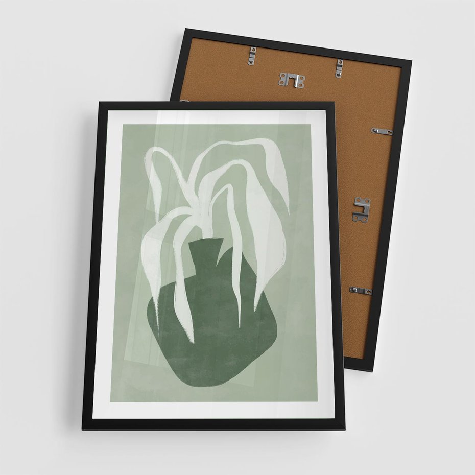 Plakat w ramie 50x70 - Zieleń Pulsującego Spokoju - zielona abstrakcja, zgaszona zieleń - rama czarna