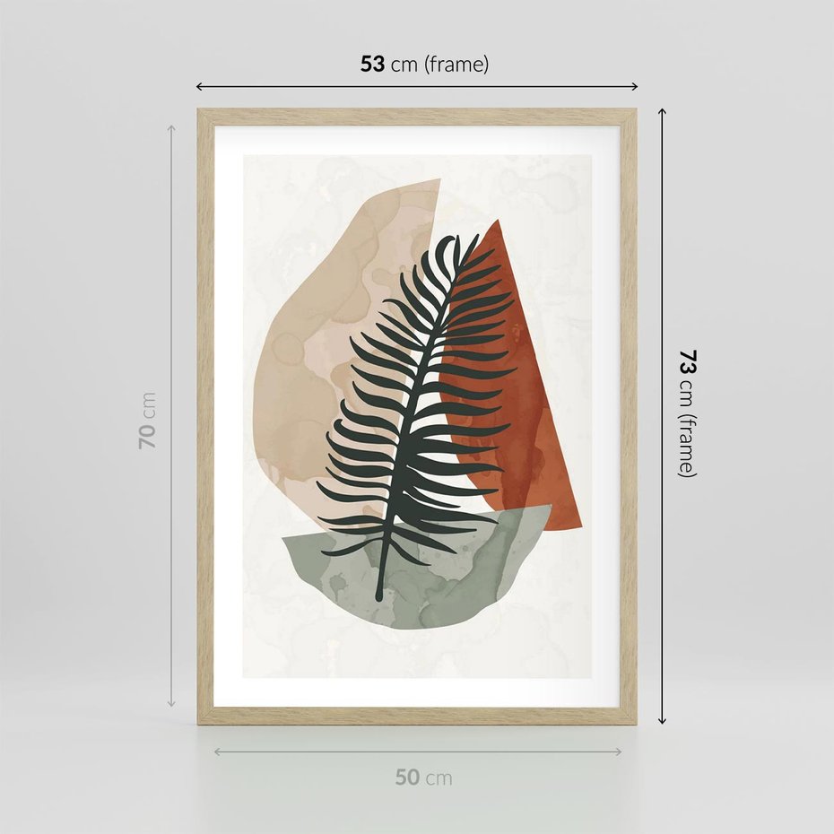 Plakat w ramie 50x70 - Czarna Palma w Brązowej Abstrakcji - grafika, akwarela - rama drewno