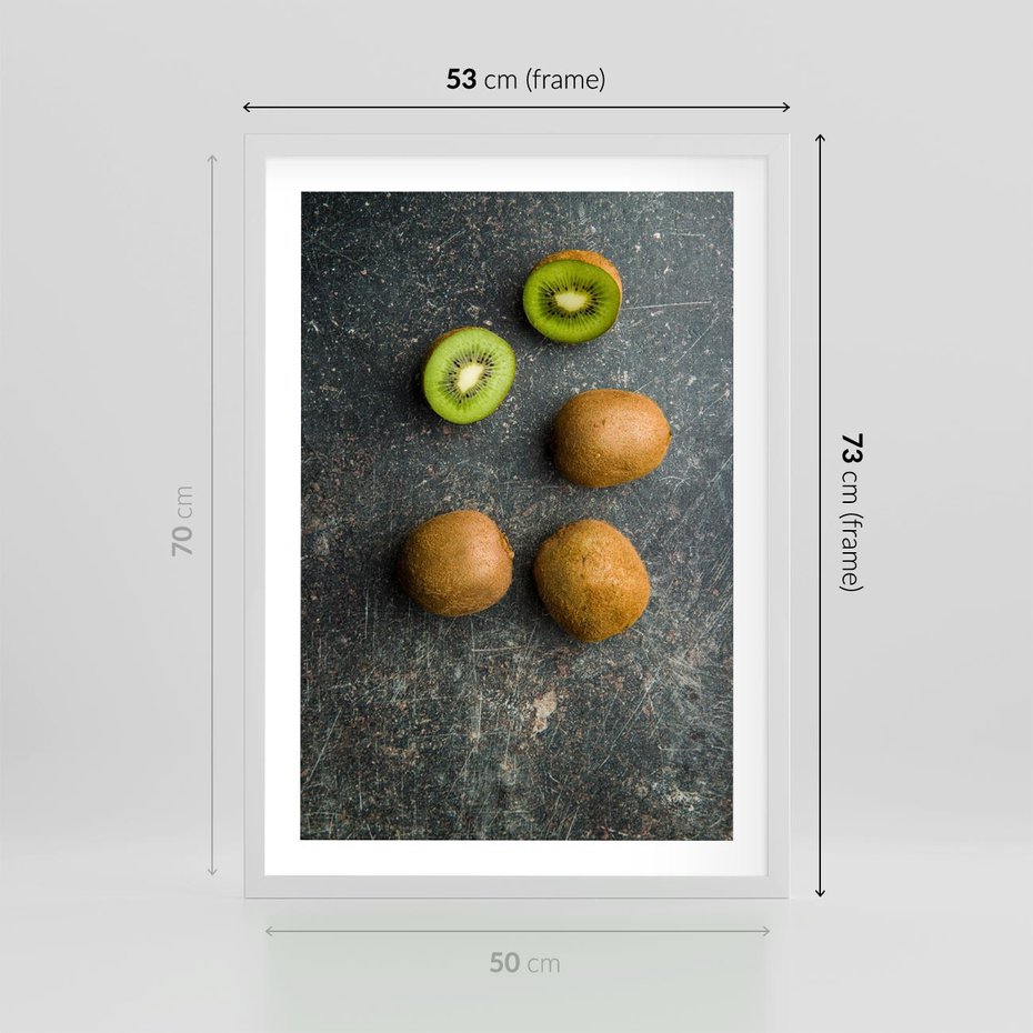 Plakat w ramie 50x70 - : Zdrowe kąski - kiwi, owoce - rama biała