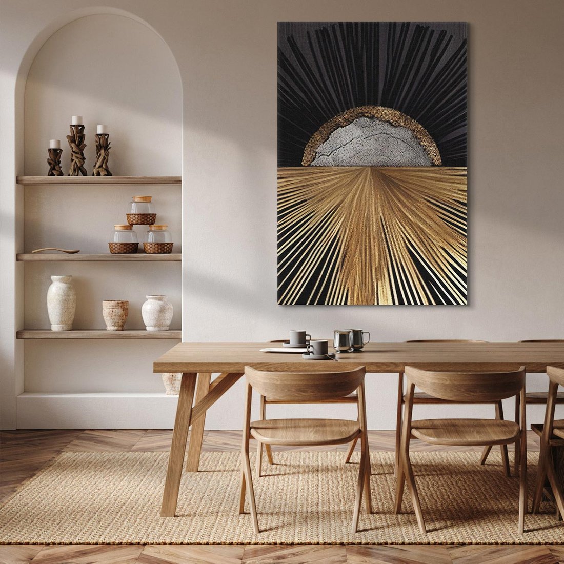 Obraz na płótnie 80x120 - Metaliczne Boho Abstrakcje - boho, słońce