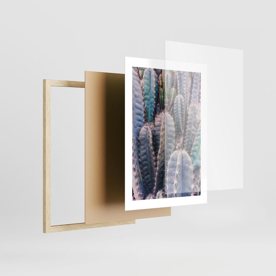 Plakat w ramie 30x40 - Kaktusowy Raj - kaktusy, dużo kaktusów - rama drewno