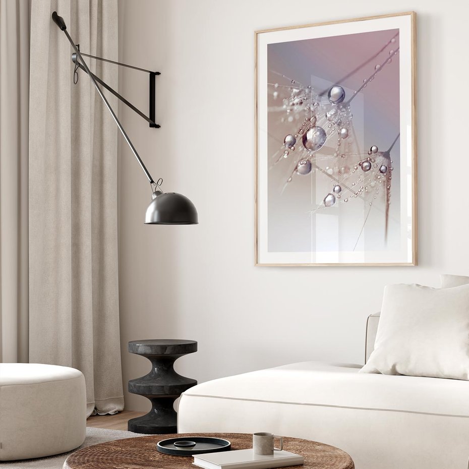 Plakat w ramie 30x40 - Delikatne Natchnienie - krople, dmuchawce - rama drewno