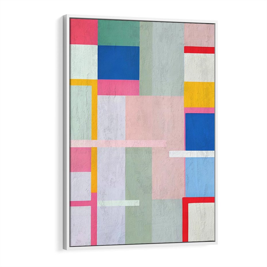 Obraz w ramie 80x120 - Rozbijające Granice Wyobraźni - abstrakcyjne geometryczne kształty, olejny obraz - rama biała