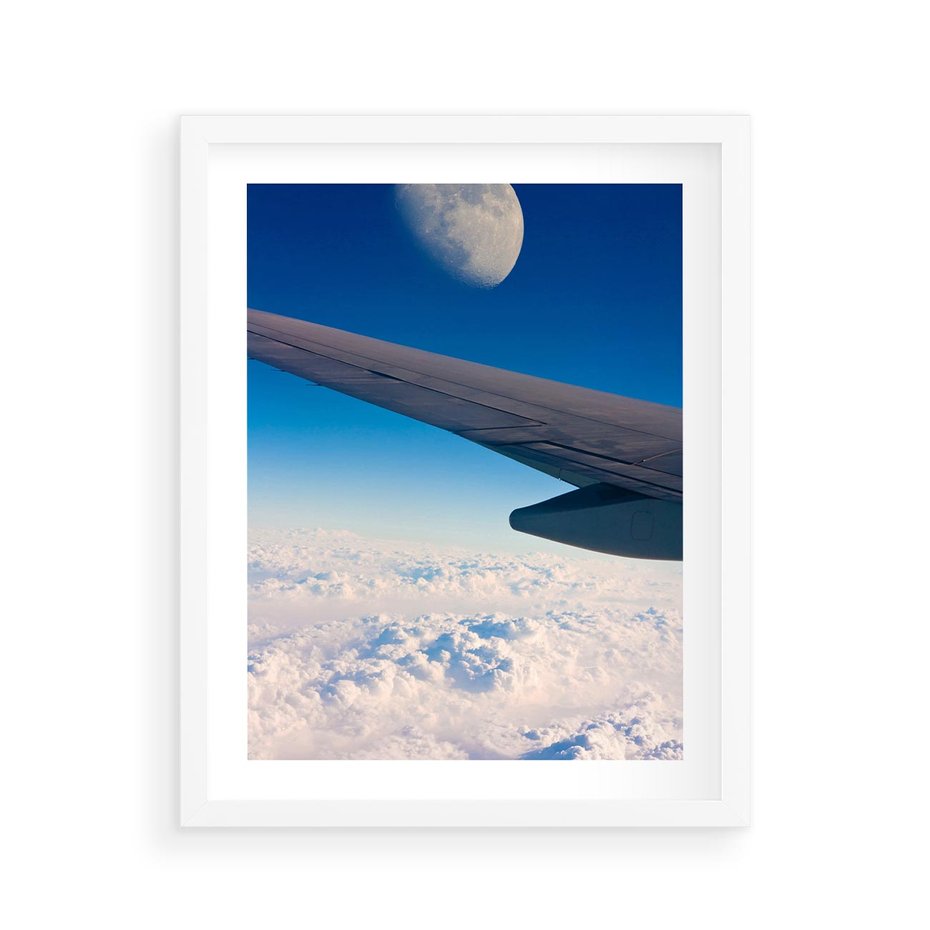 Plakat w ramie 40x50 - Samolot ku Księżycowi - samolot, ksieżyc - rama biała