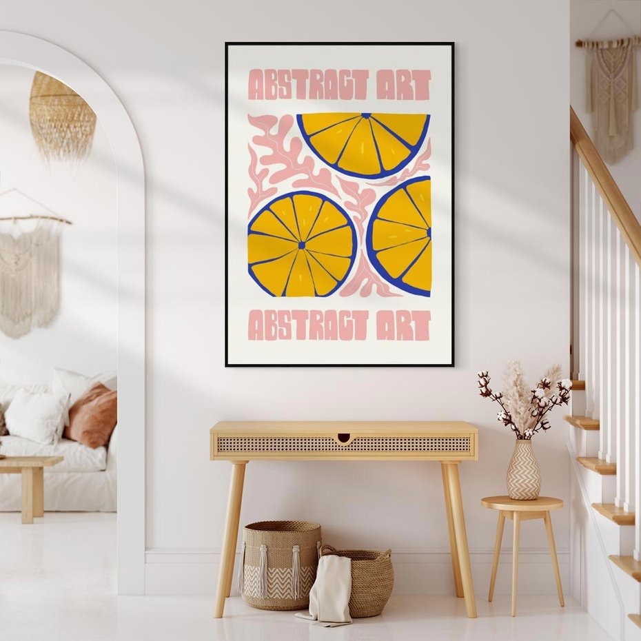 Obraz w ramie 70x100 - Podróżne Wizje - typografia, cytryny - rama czarna