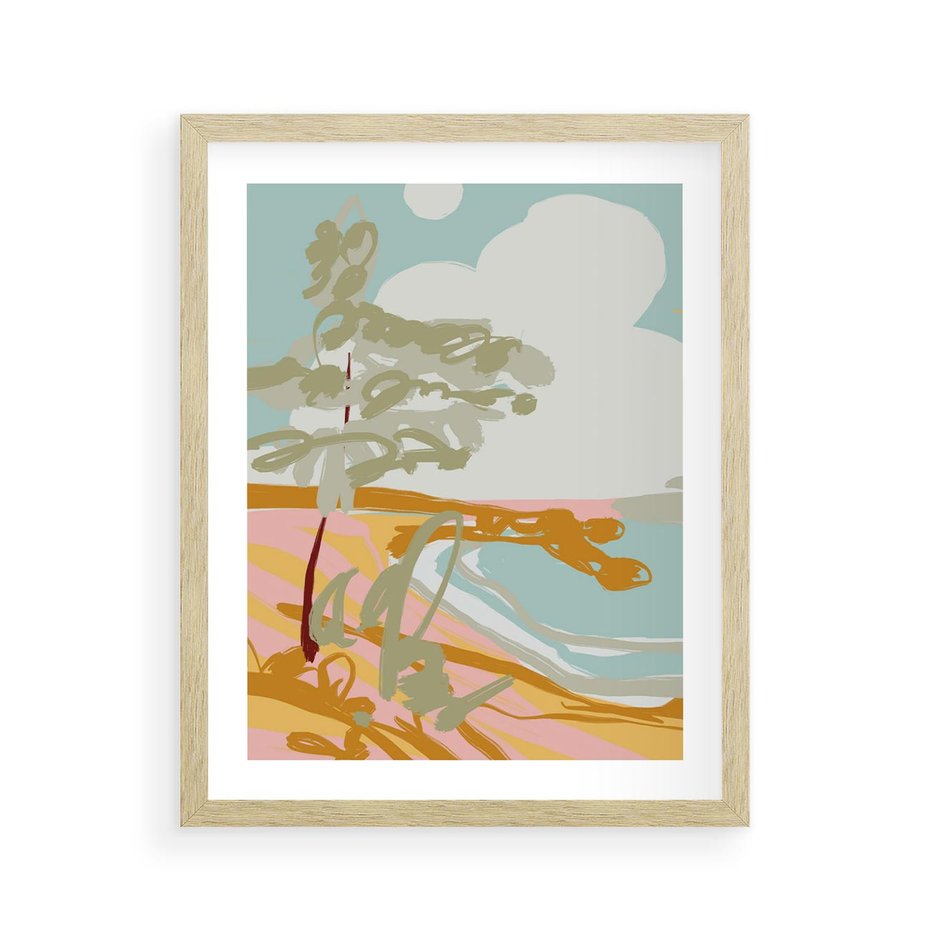 Plakat w ramie 40x50 - Spokojny Wiatr - pastelowy krajobraz, nowoczesny plakat - rama drewno