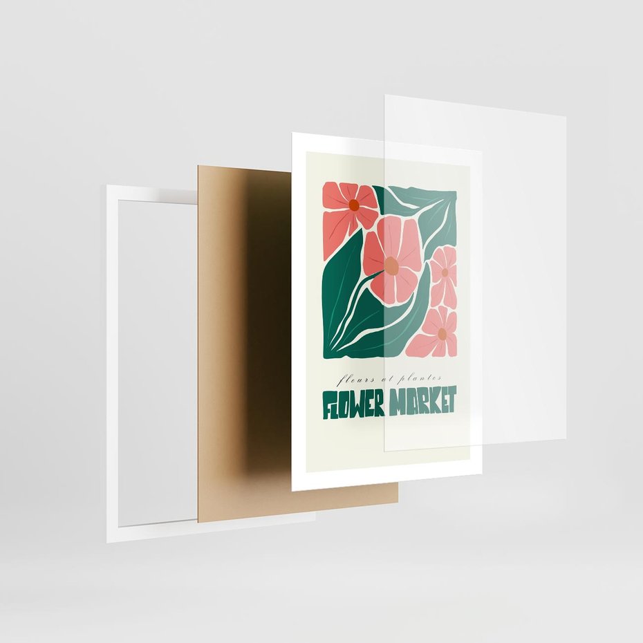 Plakat w ramie 50x70 - Retro Inspiracja - minimalistyczna kwiatowa kompozycja, pastelowe kolory - rama biała