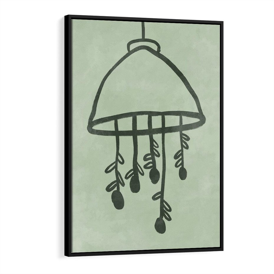 Obraz w ramie 70x100 - Zieleń Inspirującego Spokoju - plakat z abstrakcyjną zieloną lampą, skandynawski design - rama czarna