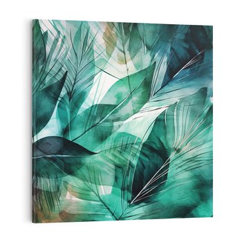 Obraz na płótnie 40x40 - Zieleń Tropików - tropikalne zielone liście palmy, monstera