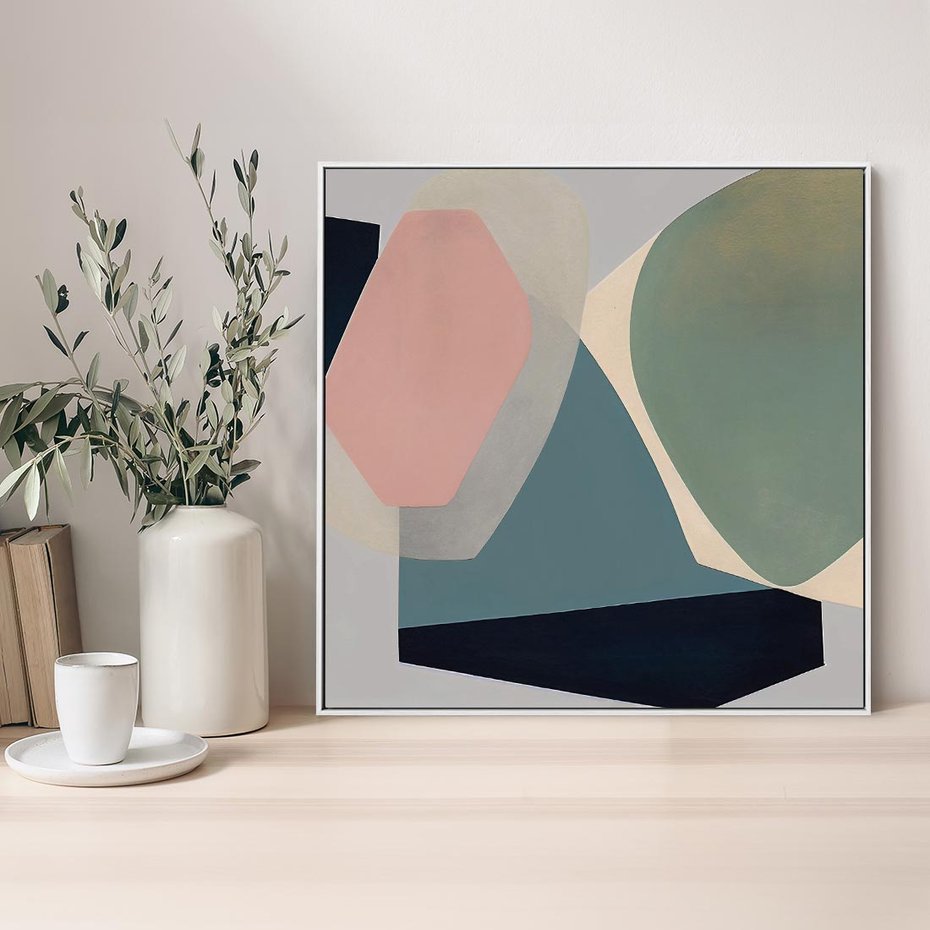 Obraz w ramie 80x80 - Szare Tło Plam - abstrakcyjne plamy, kształty - rama biała