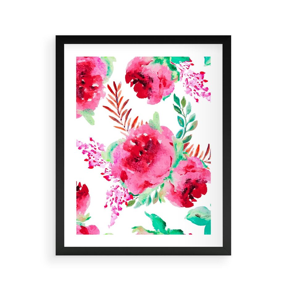 Plakat w ramie 40x50 - Delikatna Akwarela - kwiaty, akwarela - rama czarna