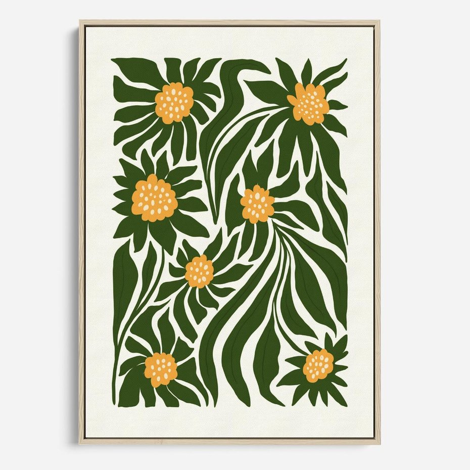 Obraz w ramie 50x70 - Spojrzenie wgłąb roślinnego świata - abstrakcyjne kwiaty, kompozycja - rama drewno