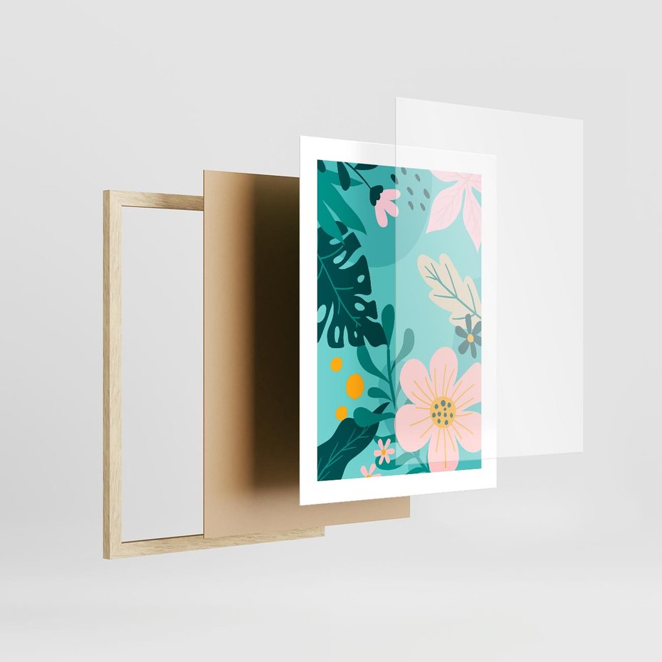 Plakat w ramie 30x40 - Kwiatowy Impuls - pastelowa kompozycja, kwiaty - rama drewno