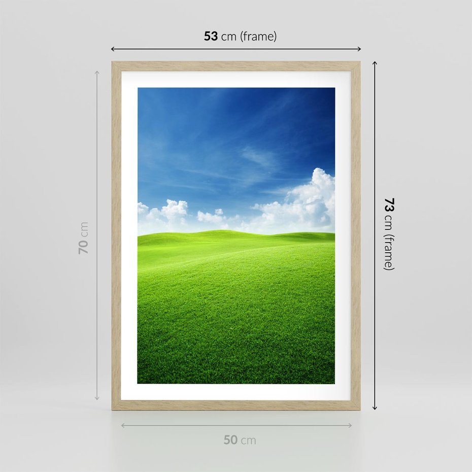 Plakat w ramie 50x70 - Łąka pod Niebem - łąka, niebo - rama drewno