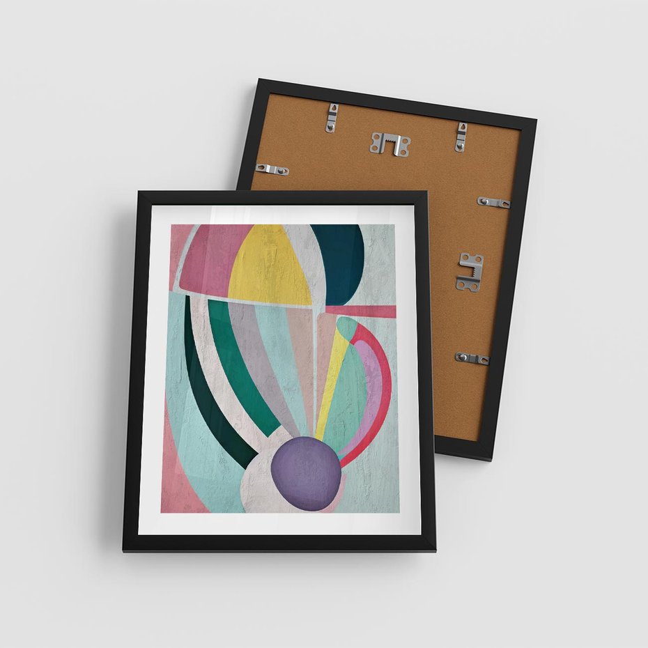 Plakat w ramie 40x50 - Podróżne Echa Przestrzeni - abstrakcyjne dziwne kształty, olejny obraz - rama czarna