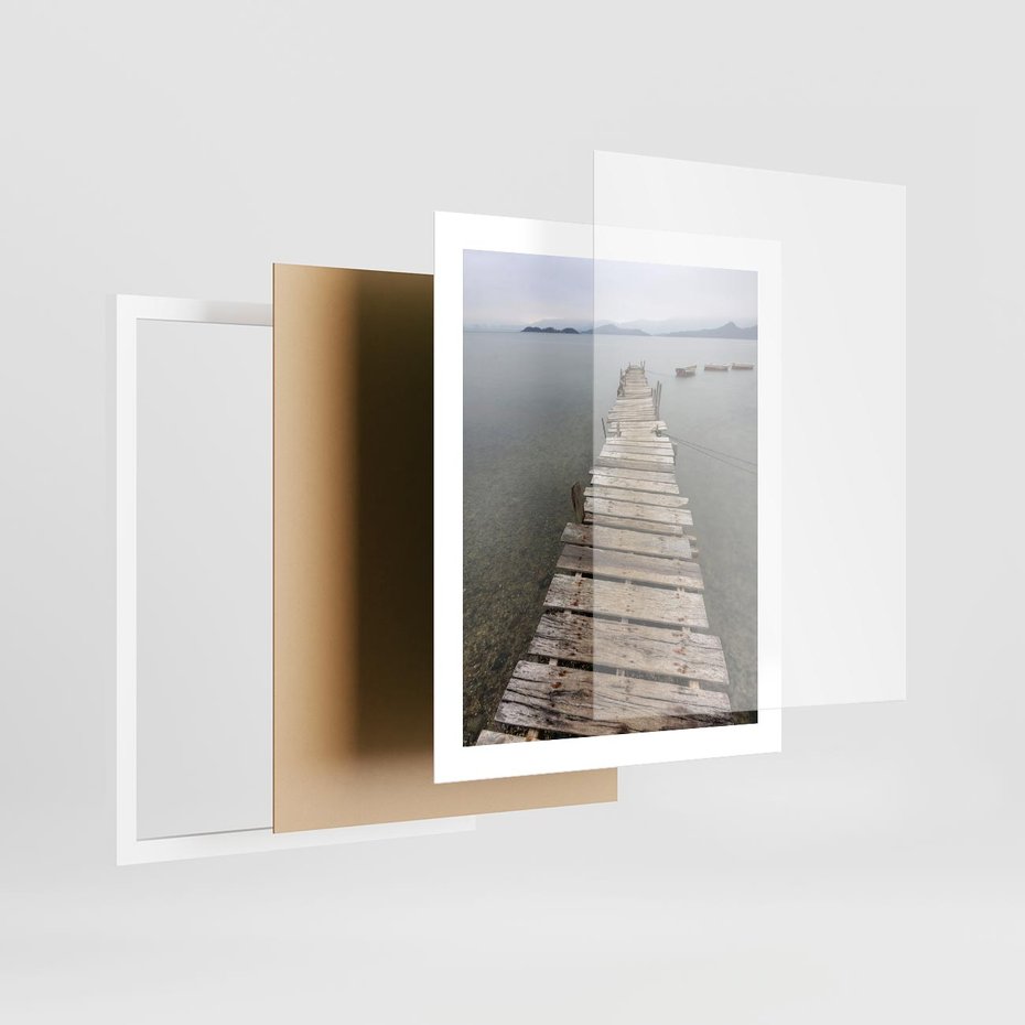 Plakat w ramie 40x50 - Jeziorne Refleksje - pomost, jezioro - rama biała