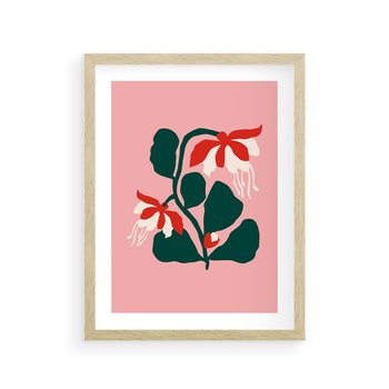 Plakat w ramie 30x40 - Migotliwa Kreatywność - abstrakcyjne kwiaty, różowe tło - rama drewno