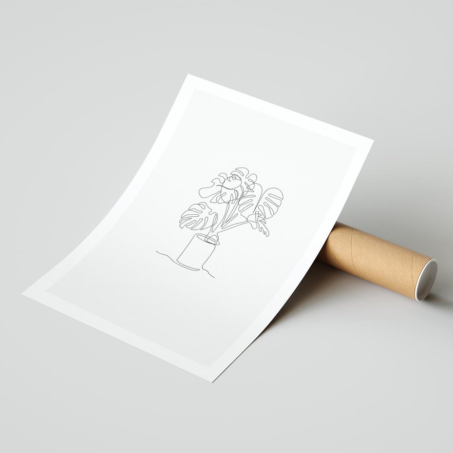 Plakat bez ramy 30x40 - Tajemnicza Harmonia - sztuka one line, monstera