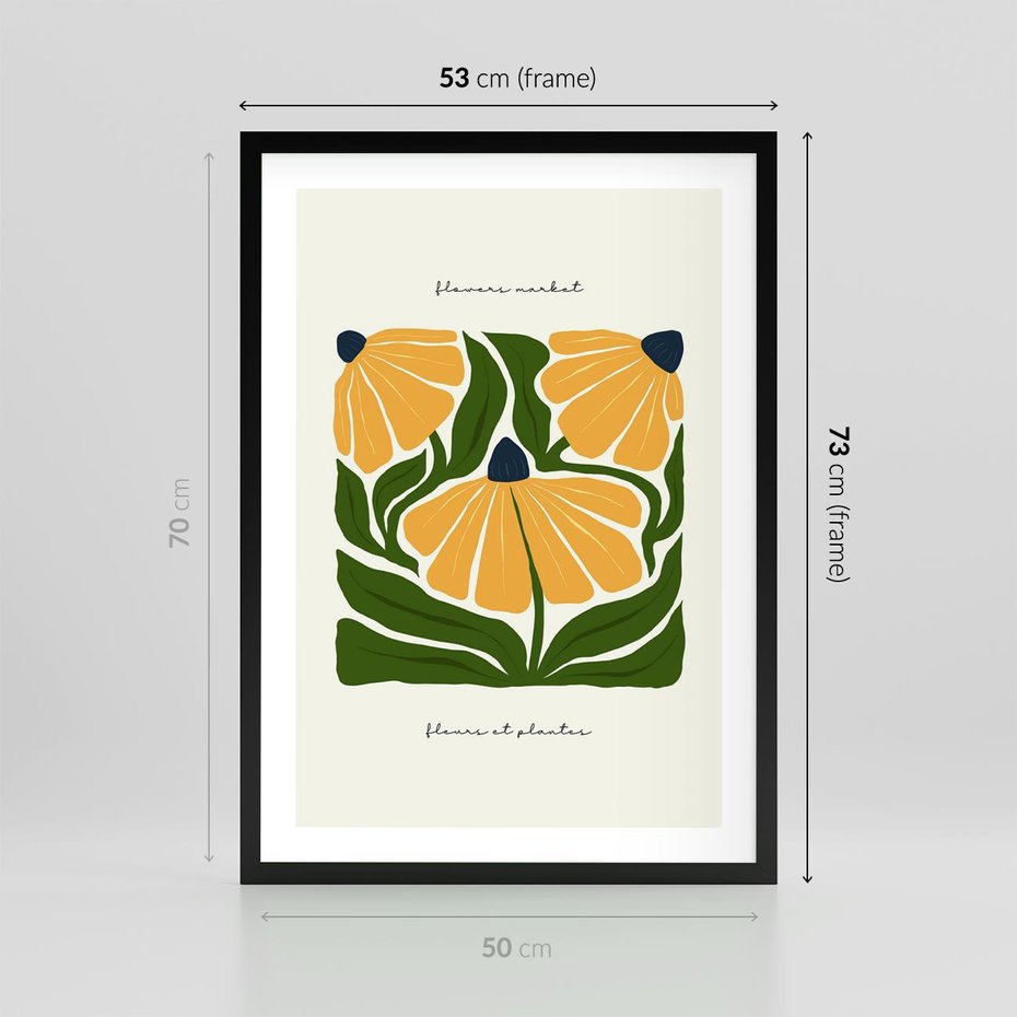 Plakat w ramie 50x70 - Kreatywne Wibracje - sztuka nowoczesna, kolorowe kwiaty - rama czarna