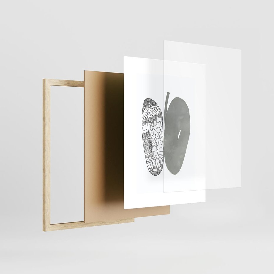 Plakat w ramie 30x40 - Przesunięte Jabłko - minimalistyczny plakat, jabłko - rama drewno