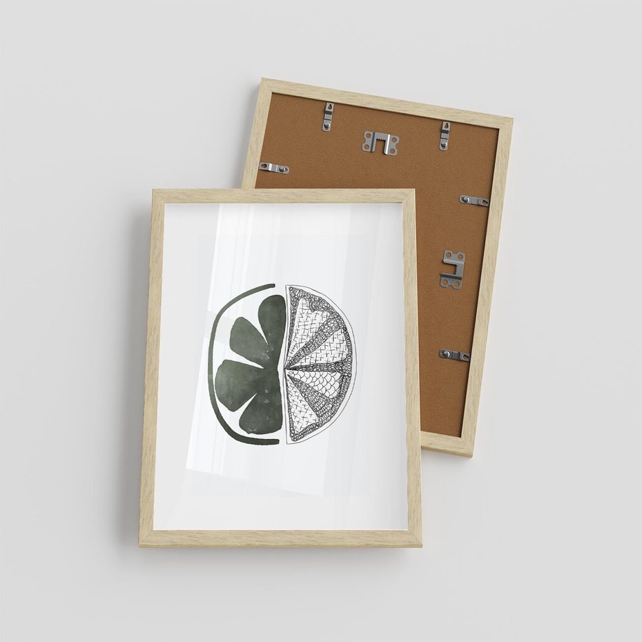 Plakat w ramie 30x40 - Cytrynowe Echo - minimalistyczny plakat, cytryna - rama drewno