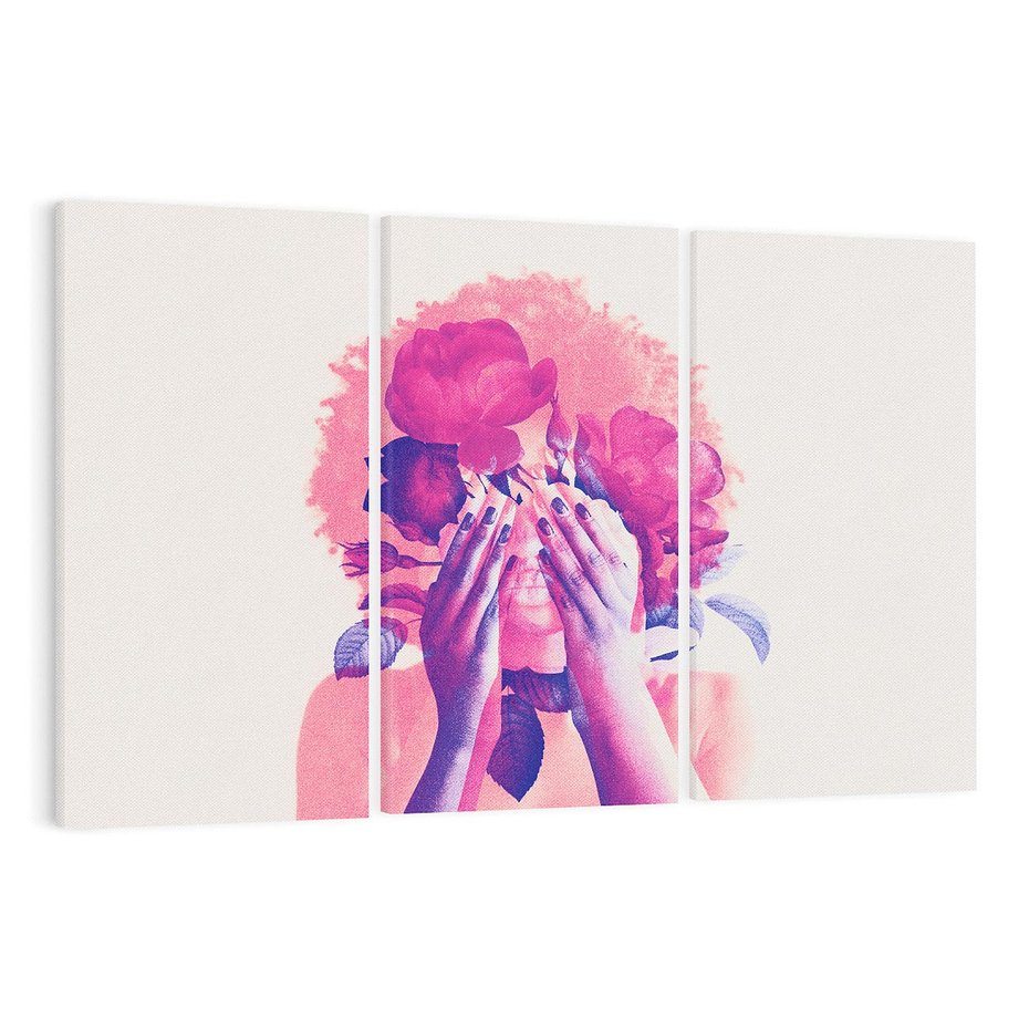 Obraz na płótnie 120x80 - Kwiaty we Włosach - różowa postać, grafika