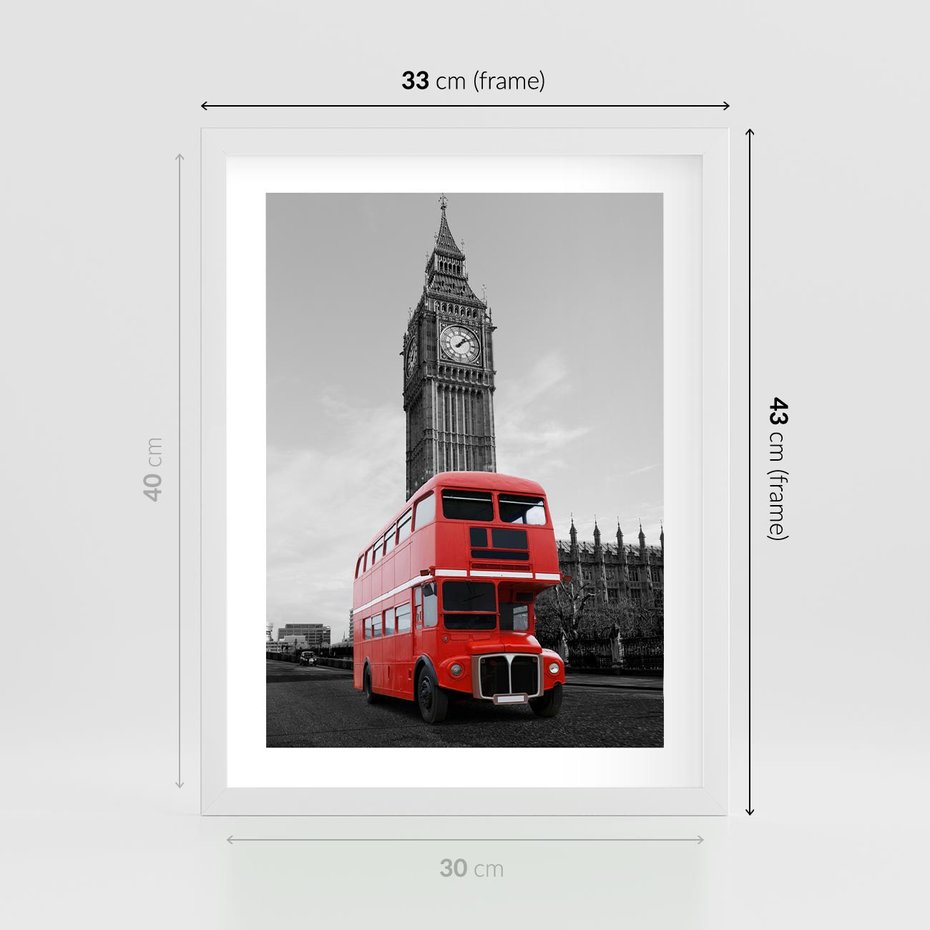 Plakat w ramie 30x40 - Autobusy w tętniącym życiem Londynie - Londyn, autobus - rama biała