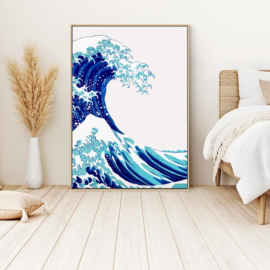 Obraz w ramie 50x70 - Fala Japandi - wielka fala w Kaganawie, obraz Hokusai - rama drewno
